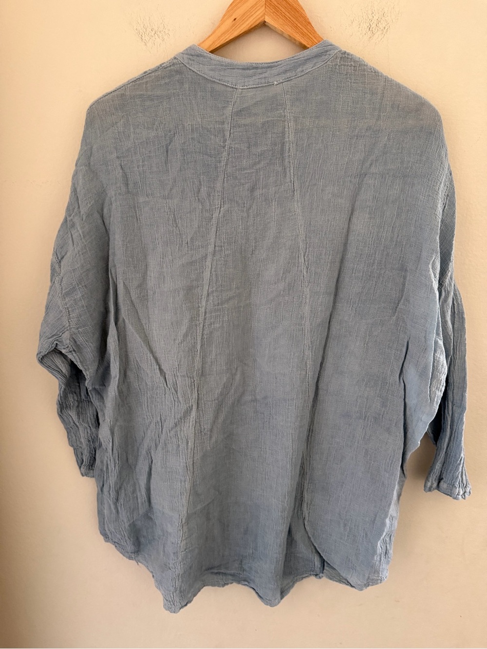 Made in Italy Crinkled Gauze Cotton Henley Tunic Blouse Slouchy Lagenlook Top M - Picture 2 of 5